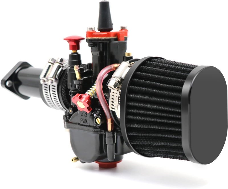 YWLUWEI PWK 28mm Carburetor Kit Universal for 75cc to 125cc 2T 4T Carburetor Air Filter Intake Pipe Manifold Main Jets Idle Jets For Mini Bike Go Kart Parts Racing (Black, 28mm) - Image 5